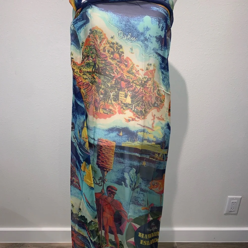 COPY -RARE BOHO Hawaiian Map Chiffon Sarong - Picture 7 of 8